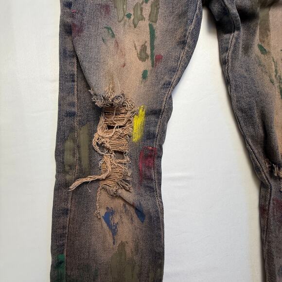 PHEELINGS Paint Splatter Distressed Skinny Jeans Colorful Artsy Denim Size 28 - Picture 9 of 12